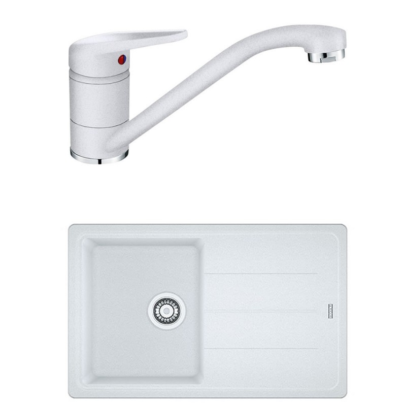 Pachet Franke 114.0531.805 chiuveta fragranite BFG 611-78 bianco, 780x500mm, tehnologie Sanitized + Baterie Franke Novara Plus bianco 115.0470.658