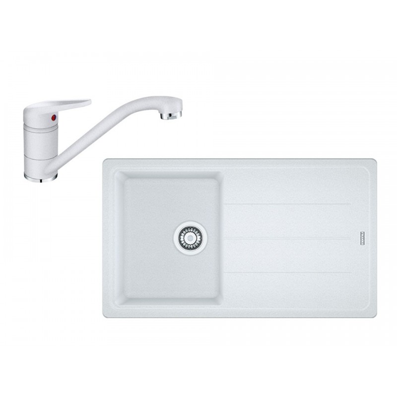Pachet Franke 114.0531.830 chiuveta fragranite BFG 611-86 Bianco, 860x500mm, tehnologie Sanitized + Baterie Novara Plus Bianco