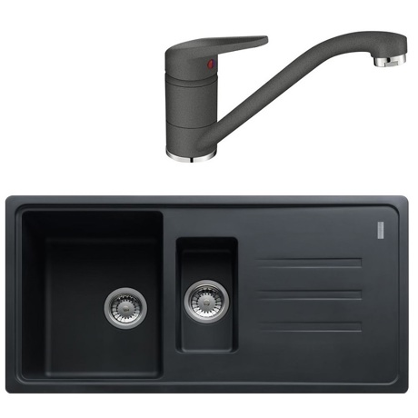 Pachet Franke 114.0491.664 chiuveta fragranite BSG 651 grafite 114.0486.719, 970x500mm, 1 1/2B 1D, tehnologie Sanitized + baterie Novara Plus grafite 115.0470.660