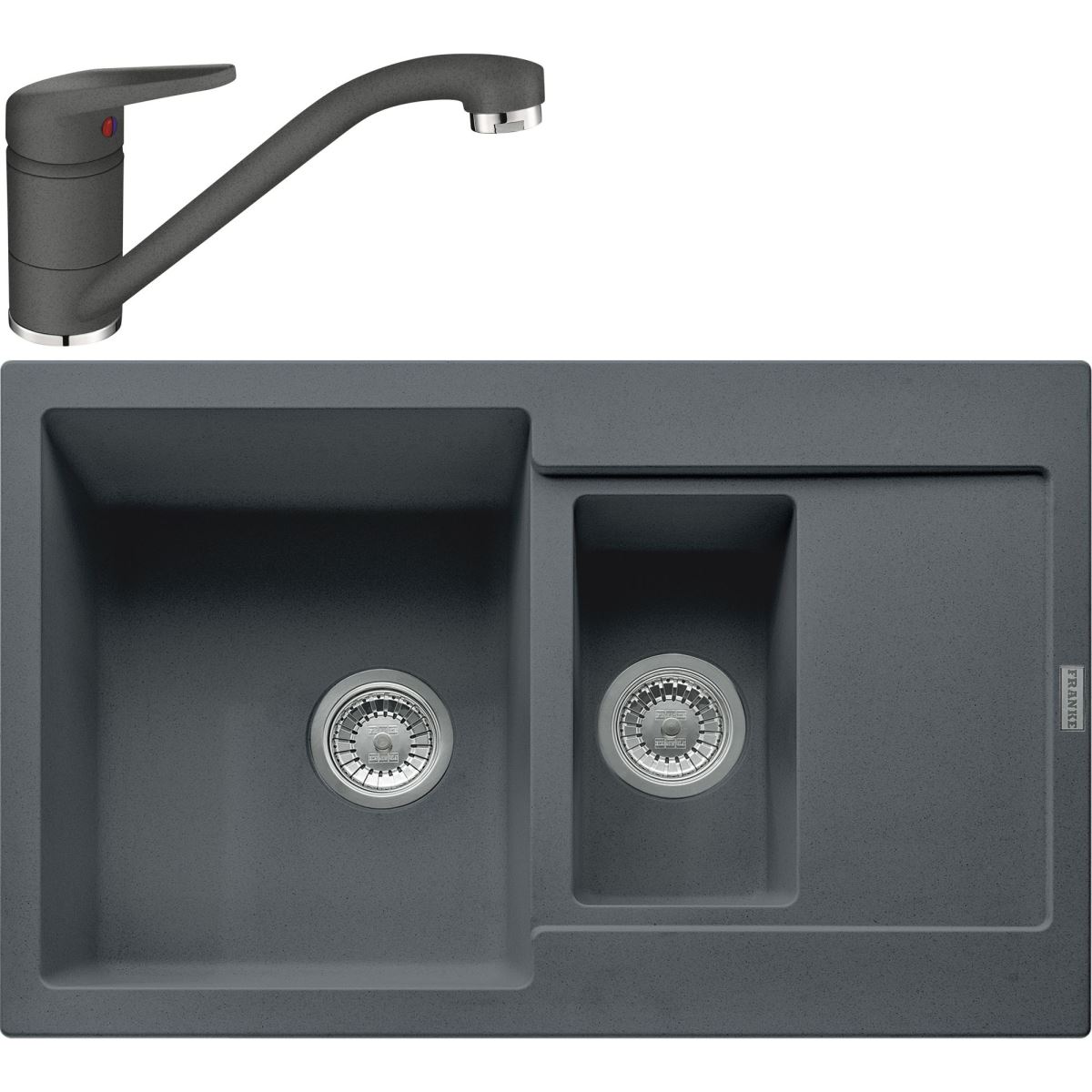 Pachet Franke 114.0491.670 chiuveta fragranite MRG 651-78 grafite 114.0486.726 , 780x500mm, 1 ½B ½D, tehnologie Sanitized + baterie Novara Plus grafite 115.0470.660