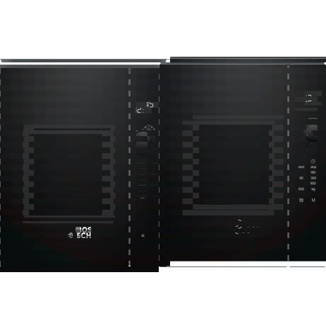 Cuptor cu microunde incorporabil Bosch Serie 6 BFL554MB0, 25 l, 900 W, AutoPilot7, 5 trepte de putere, LCD, TouchControl si buton retractabil, usa cu deschidere laterala (stânga), interior inox, sticla neagra