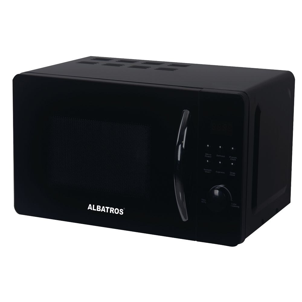 Cuptor cu microunde Albatros MWA 20D3B, 700 W, 20 L, 5 nivele de putere, Display, Timer, 8 programe, Semnal sonor, Negru