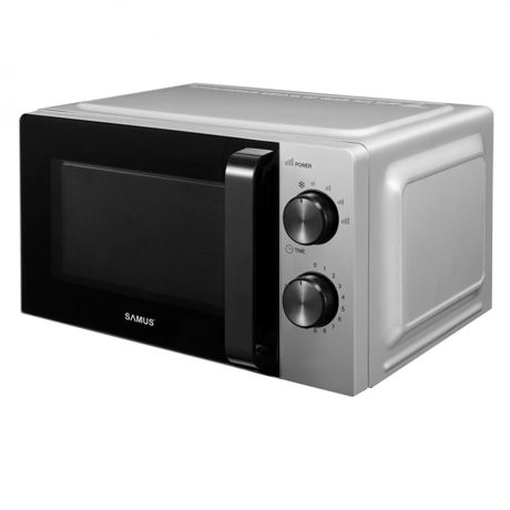 Cuptor cu microunde Samus SMC-20MS1, 700 W, 20 L, 6 nivele de putere, Control mecanic, Timer, Semnal sonor, Argintiu