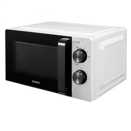 Cuptor cu microunde Samus SMC-20MW1, 700 W, 20 L, 6 nivele de putere, Control mecanic, Timer, Semnal sonor, Alb