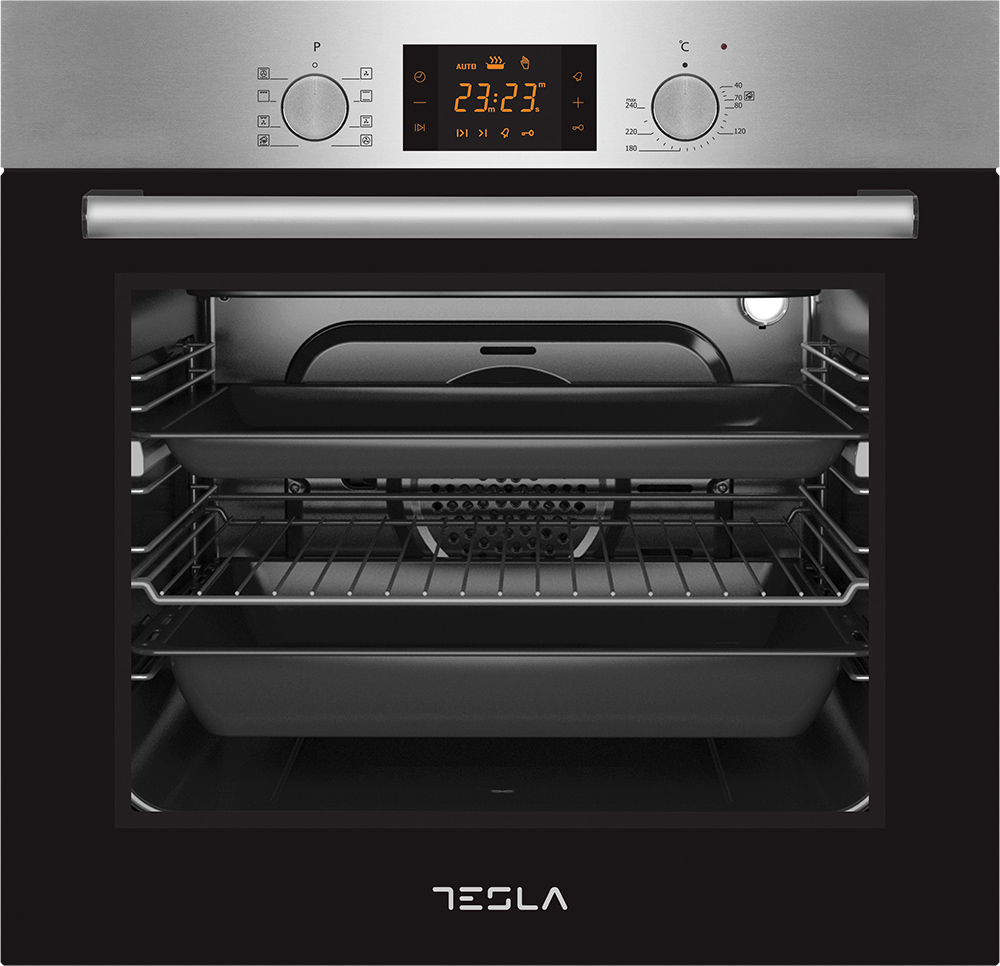 Cuptor incorporabil Tesla BO900SX, 80 L, 8 functii, Control mecanic, Display touch, Grill, Timer, Steam Cleaning, Inox/negru