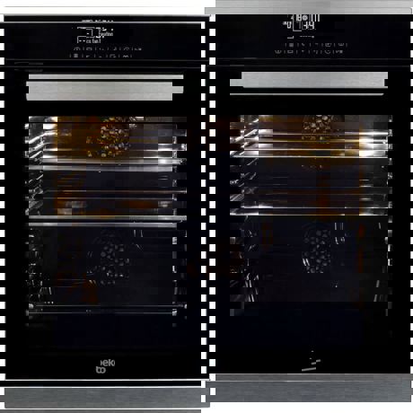 Cuptor incorporabil Beko BVRS35500XMS, Multifunctional, Split&Cook, tehnologie SURF,15 functii, Afisaj LED-Touch Control, 3D cooking, Steamaid, 2 rafturi telescopice, autocuratare cu aburi, 80l, inox + sticla neagra