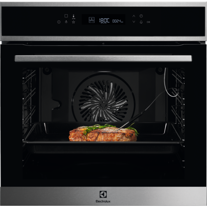Cuptor incorporabil multifunctional Electrolux SenseCook COE7P31X, 71L, 11 functii gatire, Autocuratare pirolitica, Sonda temperatura, Afisaj LCD, Grill, Inox