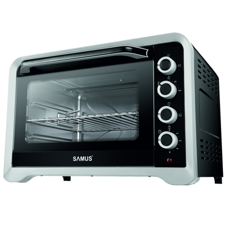 Cuptor electric Samus CS-60BRC4, 2000 W, 60 L, Rotisor, Convectie, Control mecanic, Grătar inox, Negru/Argintiu