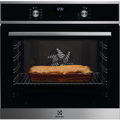 Cuptor incorporabil multifunctional Electrolux EOF5C70X, Electric, 72 L, 8 functii de gatire, SurroundCook, Autocuratare catalitica, Panel frontal cu insertie de sticla, Timer cu display electronic, Grill, Butoane retractabile, Convectie, Inox