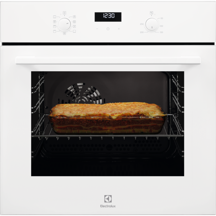 Cuptor incorporabil multifunctional Electrolux EZF5C50V, Electric, 57 L, 7 functii, SurroundCook, Autocuratare catalitica, Timer cu display electronic, Panel frontal de sticla, Grill, Convectie, Alb