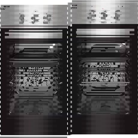Cuptor incorporabil Samus SC616GTXV, Electric, 62 L, 5 functii, Timer, Ventilaţie tangenţială de răcire, Geam Low-E, Butoane ergonomice, Mâner metalic, Negru/Inox