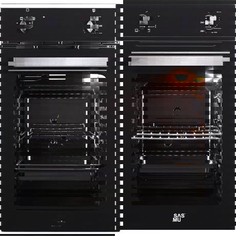 Cuptor incorporabil Samus SC621G4, Electric, 81 L, 4 functii, Ghidaje interioare, Clasă energetică A, Indicator de gătire, Geam triplu Low-E, Iluminare interioară, Control mecanic , Negru