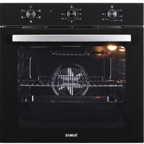 Cuptor incorporabil Samus SC622G5, Electric, 75 L, 5 functii, Semi grill, Ghidaje interioare, Clasă energetică A, Indicator de gătire, Geam triplu Low-E, Iluminare interioară, Negru