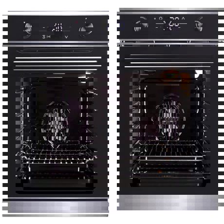 Cuptor incorporabil Samus SC626GDXC9, Electric, 75 L, 9 functii de gatire, Display digital, Grill, Functie pizza, Convectie 3D, Clasa energetica A, Autocuratare catalitica, Negru/Inox