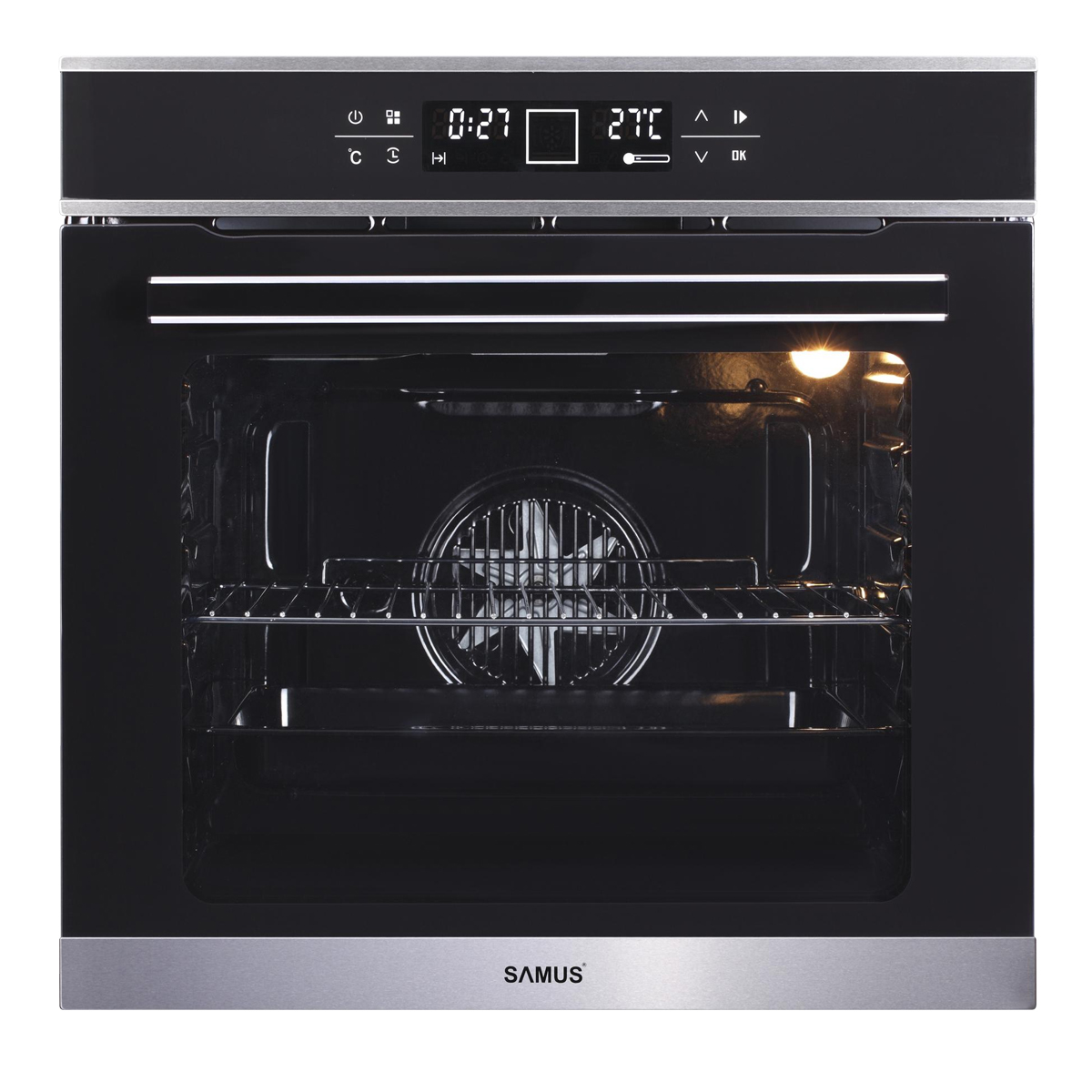 Cuptor incorporabil Samus SC627GDX10, Electric, 75 L, 10 functii, Full Touch Control, Grill, Funcție pizza, Ghidaje interioare, Clasă energetică A, Indicator de gătire, Negru
