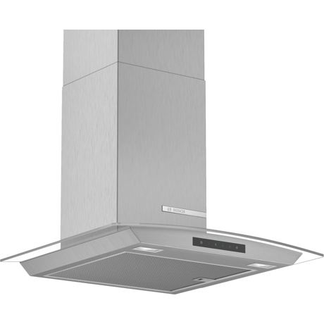Hota Bosch Serie 4 DWA66DM50, Semineu arcada, 60 cm, max 600 m3/h, TouchControl si afisaj electronic, 3 trepte de putere + Intensiv, Inox + sticla