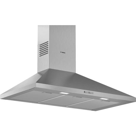 Hota Bosch Serie 2 DWP96BC50, Semineu conica, 90 cm, max 600 m3/h, Taste push, 3 trepte de putere, Inox
