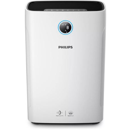 Purificator si umidificator de aer Philips AC3829/10, CADR 310 m³/h, Tehnologie AeraSense, Senzor PM2,5, 3 moduri automate, Panou tactil, Alb