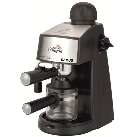 Espressor Samus Alegria, 3.5 bari, Rezervor 0.24 L, Capacitate 4 ceşti, Filtru inox, Dispozitiv spumare, Cană gradată, Negru