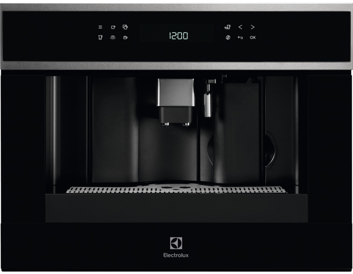 Espressor incorporabil automat Electrolux EBC65X, 15 bari, Touch control, 12 programe, Display LCD, Rezervor apa 1.8 l, Rasnita, Recipient lapte, Negru/Inox antiamprenta