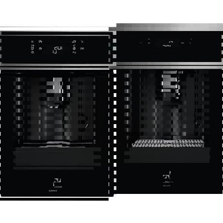 Espressor incorporabil automat Electrolux EBC65X, 15 bari, Touch control, 12 programe, Display LCD, Rezervor apa 1.8 l, Rasnita, Recipient lapte, Negru/Inox antiamprenta