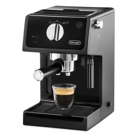 Espressor manual DeLonghi ECP31.21, 1100W, 15 bar, Oprire automată, Sistem manual de spumare a laptelui, Negru