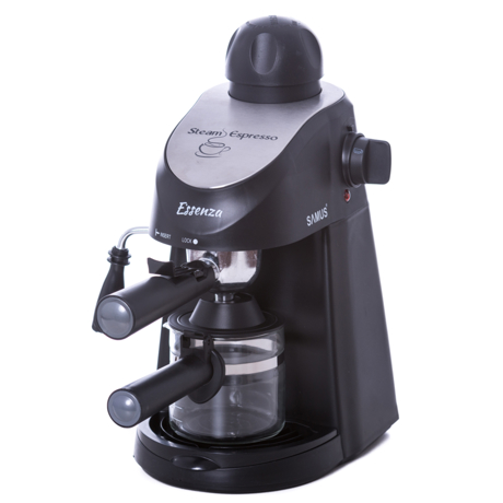 Espressor Samus Essenza, 3.5 bari, Rezervor 0.24 L, Capacitate 4 cesti, Filtru inox, Cana gradata, Negru/Insertie inox
