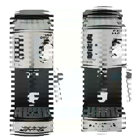 Espressor Samus Espressimo Silver, 15 bari, 1.6 L, Filtru inox, Duză abur pentru cappuccino, Plită preîncălzire cești, Negru/Inox