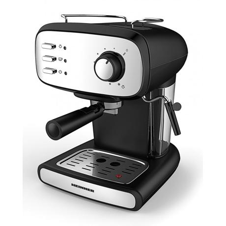Espressor Heinner Black Bouquette, 15 bari, 1.2 L, Protectie supraincalzire, Filtru din inox pentru 2 cești, Negru/ornamente inox