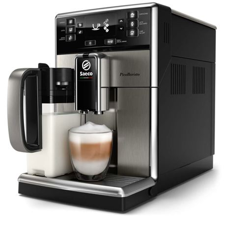Espressor automat Philips Saeco PicoBaristo SM5473/10, 10 băuturi, 15 bari, Carafă pentru lapte integrată 0.5 L, 10 optiuni de măcinare, Negru/Inox