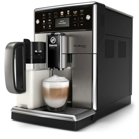 Espressor automat Philips Saeco PicoBaristo Deluxe SM5573/10, 13 băuturi, 15 bari, Carafă pentru lapte integrată 0.5 L, 12 optiuni de măcinare, Negru/Inox