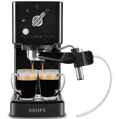 Espressor manual Krups XP345810, 1 L, 15 bar, Funcție de abur, Oprire automată, Sistem Thermoblock Compact, Negru