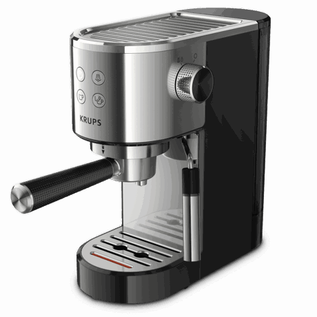 Espressor manual Krups Virtuoso XP442C11, 1 L, 15 bar, Cafea macinata/paduri, Functie de abur, Oprire automata, Sistem Thermoblock, Negru/argintiu