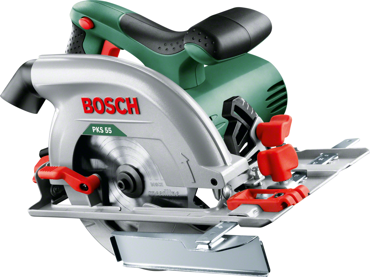 Fierăstrău circular Bosch PKS 55 0603500020, 1200 W, 5600 rpm, Apărătoare aluminiu, Negru/Verde