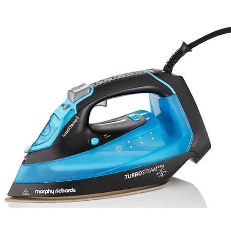 Fier de calcat Morphy Richards Turbosteam Pro Digital 303210EERROM, 3100 W, Talpa ceramica, 40 g/min, 380 ml, Intellitemp, Negru/albastru
