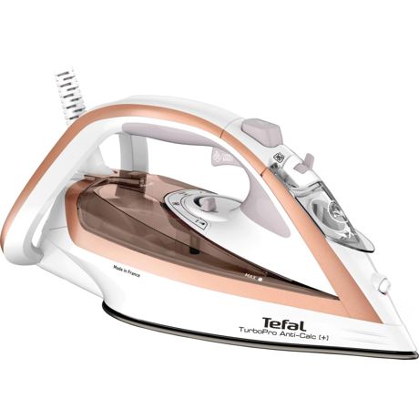 Fier de calcat Tefal Turbo Anti-calc FV5697E1, 3000W, Rezervor apa 0.30L, Jet abur 270g/min, Abur variabil 50g/min, Alb/roz