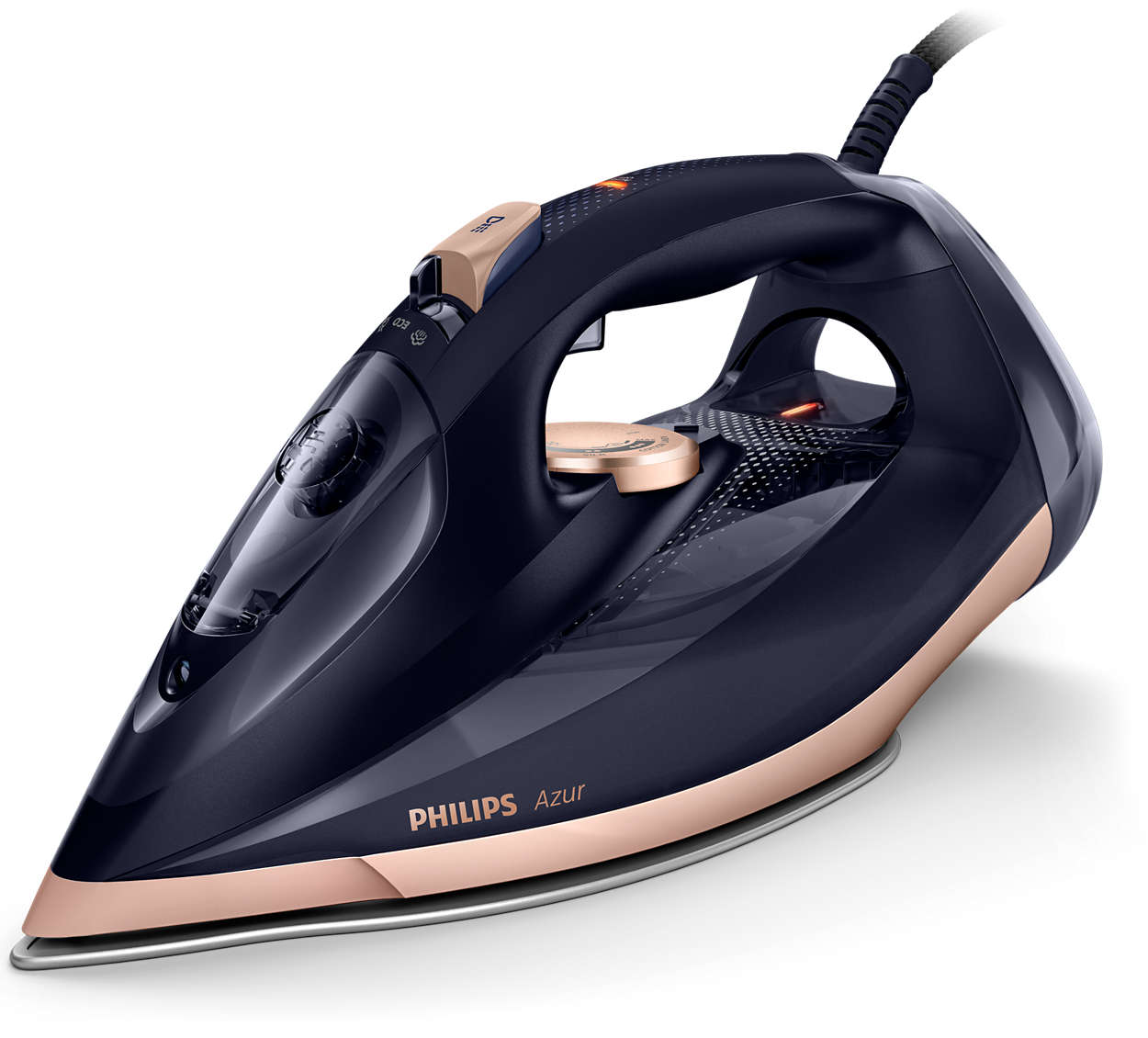 Fier de călcat Philips Azur GC4909/60, 3000 W, Jet abur 250 g/min., Debit abur 55 g/min., Talpă SteamGlide Elite, Anti-picurare, Sistem decalcifiere rapidă, Oprire automată, Indicator luminos, Albastru inchis