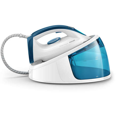 Statie de calcat Philips FastCare Compact GC6709/20, SteamGlide, 2400 W, 5.2 bari, 1.3 l, 110 g/min, Alb/Albastru