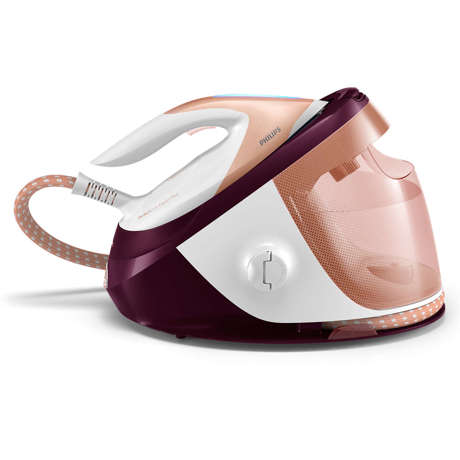 Staţie de călcat cu abur Philips PerfectCare ExpertPlus GC8962/40, 2100 W, 7.5 bari, 1.8 L, Easy De-calc, Blocare la transport, OptimalTEMP, Debit abur 120 g/min., Jet abur 520 g/min., Oprire automată, Talpă SteamGlide Advanced, Mod Eco, Alb/Violet