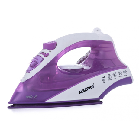 Fier de calcat Albatros Jasmine, 1800 W, Talpă ceramică, Rezervor 0.17 L, Funcţie de auto-curăţare, Funcţie anticalcar, Alb/Violet