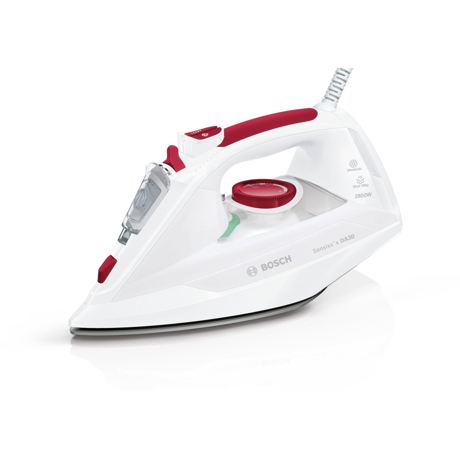 Fier de călcat Bosch TDA302801W, 2800 W, Talpa Ceranium glissee multidirectionala, 320 ml, Sistem 3AntiCalc, Debit abur 40g/min, Jet abur 180 g/min, Antipicurare, Maner soft-touch, Twistin alb