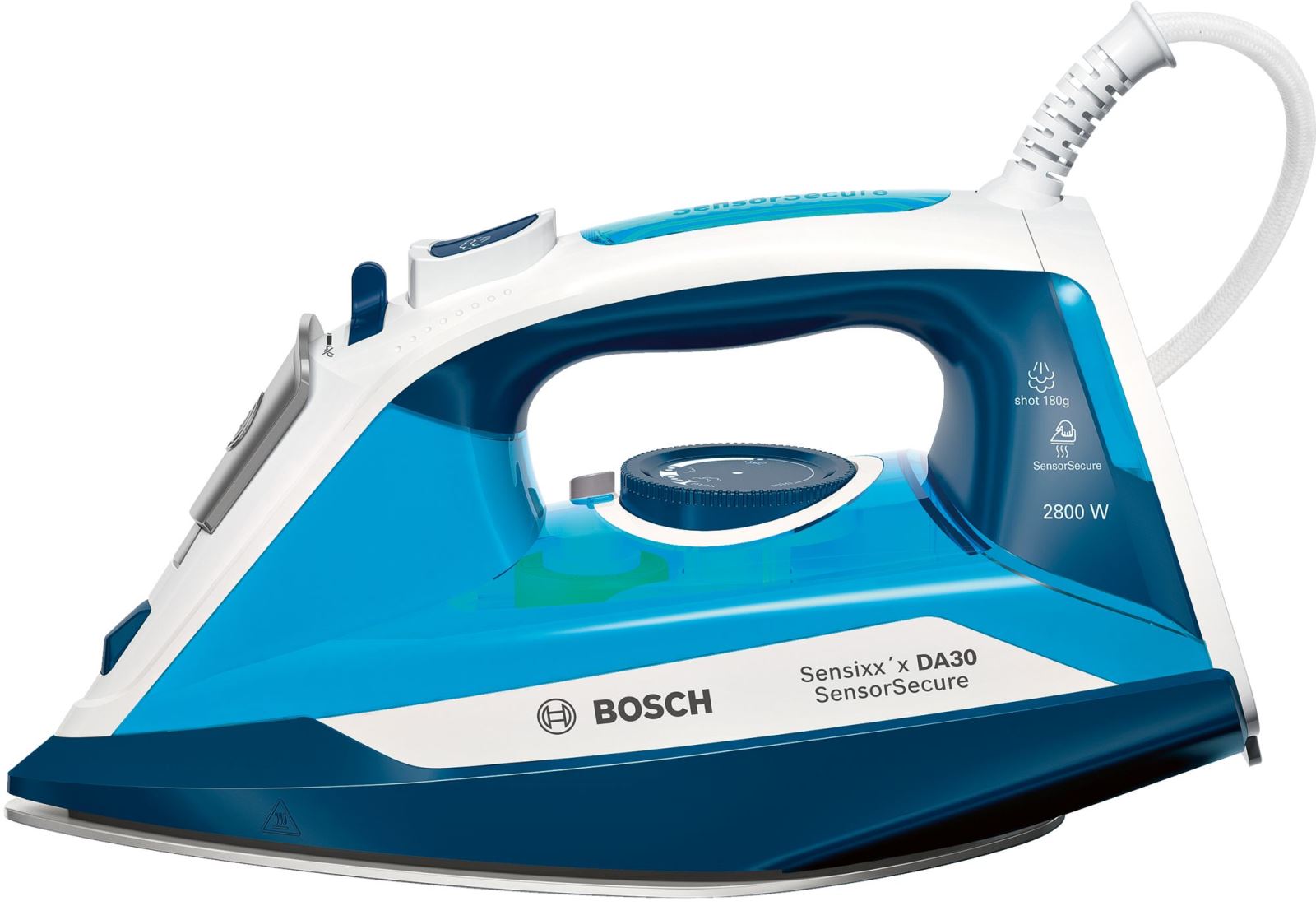 Fier de calcat Bosch Sensixx'x DA30 TDA3028210, Ceranium-Glissee, 2800W, Alb/albastru
