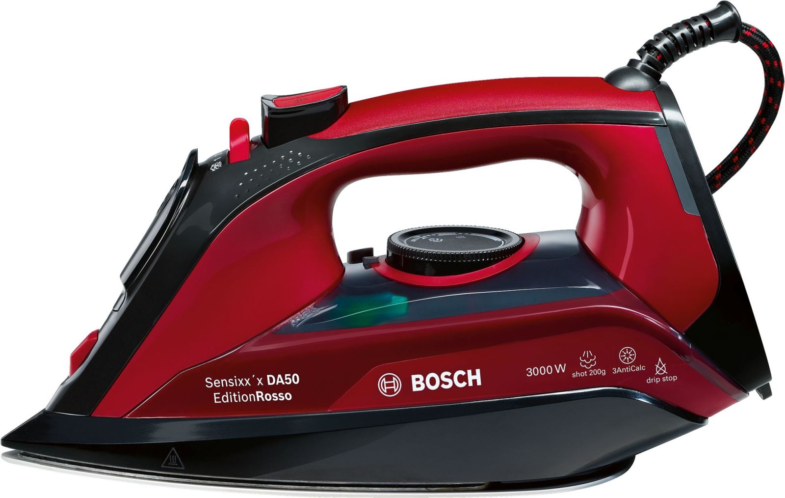 Fier de calcat Bosch Sensixx'x DA50 EditionRosso TDA503001P, Ceranium-Glissee, 3000 W, Negru/Rosu