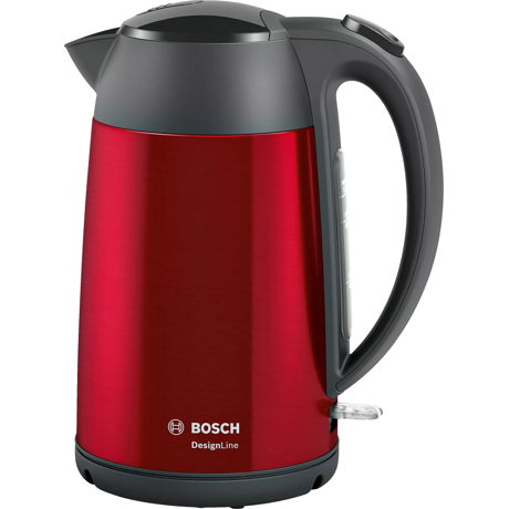 Fierbător de apă Bosch TWK3P424, 2400 W, 1.7 L, Filtru anti-calcar inox, Baza rotativa 360 grade, Oprire automata, Rosu
