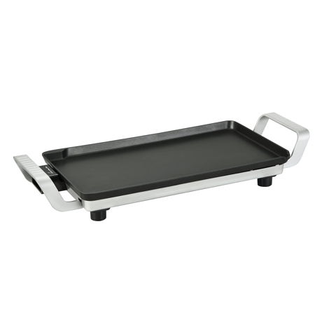 Grill electric Fram FEG-F2500SL, 2500 W, Strat antiaderent, Placa fixa turnata, Maner rece, Negru/argintiu