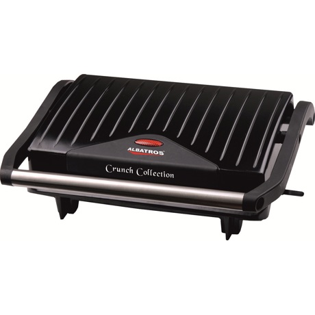 Grill electric Albatros GT-750, 750 W, Carcasa termoizolanta, Placi antiaderente, Maner termorezistent, Indicator preincalzire-functionare, Negru