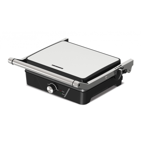 Grill electric Heinner HEG-K2000CP, 2000W, Placi fixe cu invelis antiaderent, Placi 30 x 24.9 cm, Temperatura reglabila, Negru/inox