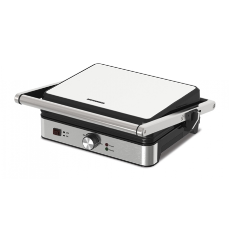 Grill electric Heinner HEG-K2000SS, 2000W, Placi fixe cu invelis antiaderent, Placi 30 x 24.9 cm, Temperatura reglabila, Negru/inox