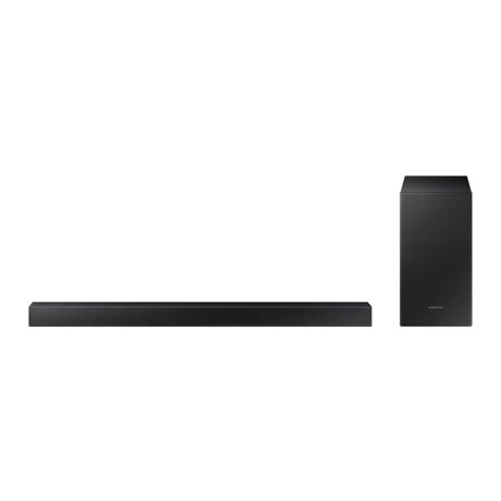 Soundbar Samsung HW-T450, 200 W, 2.1 canale, Subwoofer wireless, Bluetooth, Negru