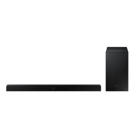 Soundbar Samsung HW-T550, 320 W, 2.1 canale, Subwoofer wireless, Bluetooth, Negru